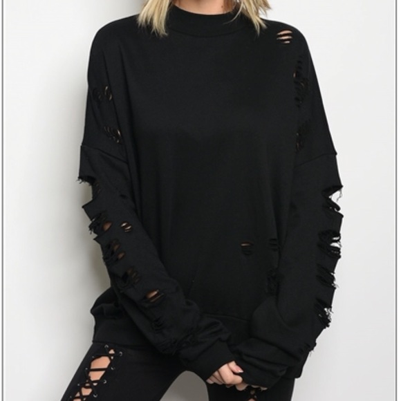 Sweaters - *LAST ONE* Black Distressed Sweater